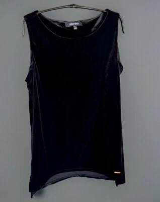 Pullover Ellen Tracy Sin Mangas Cuello Redondo Negro Terciopelo Túnica Grande Clásico Nuevo con Etiquetas Foto 1 de 4