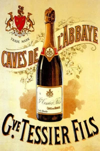 CAVES DE L' ABBAYE GYE TESSIER FILS BOTTLE CHAMPAGNE FRENCH VINTAGE POSTER REPRO - Picture 1 of 3