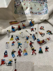 1960s Melton Ice Skating Paper Rink Scene Christmas Toy Vintage Rare complete - Picture 1 of 14
