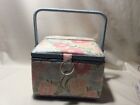 New Floral Blue Sewing Box with Tray. Blue,pink,orange floral padded sewing box 