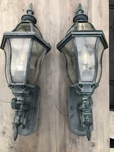2 Porch Walkway Lights Fixtures Glass Metal Ornate Wall Mounted Outdoor - Picture 1 of 6