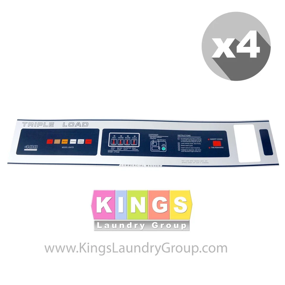 4 PCS 9412-076-007 Dexter Washer T-400 Front Nameplate (Generic) - Image 1 of 1