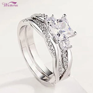 Wuziwen Rings Jewelry for Women CZ Sterling Silver Wedding Engagement Ring Sets - Picture 1 of 10
