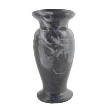 1990s vintage dark gray charcoal Philippine marble stone short flower vase