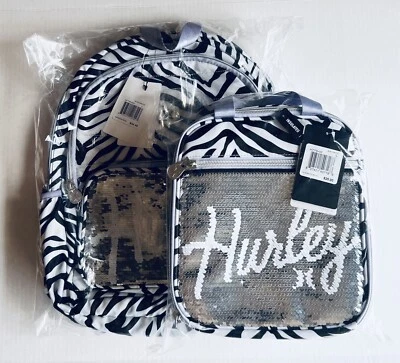 Mochila Hurley para niñas negra/blanca/lila con lentejuelas abatibles con bolsa de almuerzo a juego nueva con etiquetas Foto 1 de 4