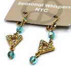 Boucles d'oreilles angulaires chuchoteurs saisonniers or jaune cristaux Swarovski perle bleue #2