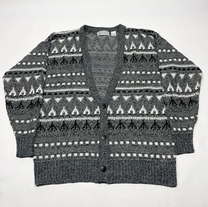 VTG Gray Funky Abstract Button Front Cardigan Sweater Mens L Grandpa Lagenlook - Picture 1 of 21