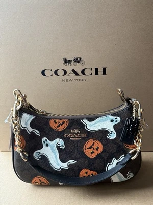 NWT Coach Teri Shoulder Bag In Signature Canvas Pumpkin Halloween Print CCE71 - Image 1 of 4