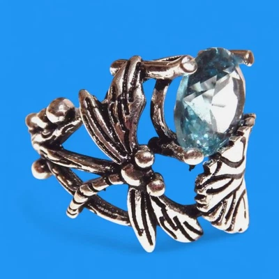 ANILLO ESTANQUE TONO PLATEADO loto libélula vidrio agua fairycore cottagecore G5 Foto 1 de 4