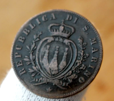 san marino vecchia monetazione 5 centesimi 1869 zecca milano -1*conio rame -n/c - Imagen 1 de 2