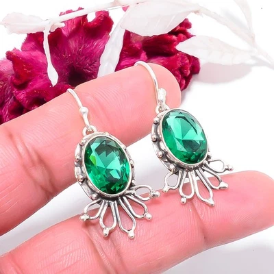 Pendiente de plata de ley 925 hecho a mano de diseñador de diopsidos cromados 1,64" E83132 Foto 1 de 4