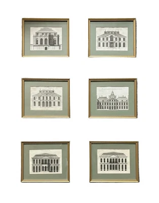 Antiguo juego de 6 grabados arquitectónicos franceses clásicos dorados en oro de 1727 Foto 1 de 4