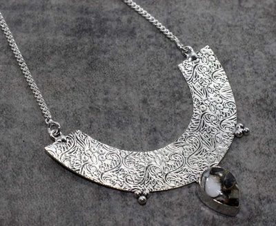 Collar Turquesa Búfalo Blanco Cobre Chapado en Plata 925 Hecho a Mano 19" GW Foto 1 de 3