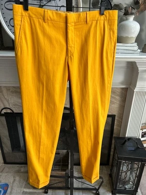 HERMES men's cotton flat front pants chinos in rich mustard yellow 36 x 32 - Image 1 of 4