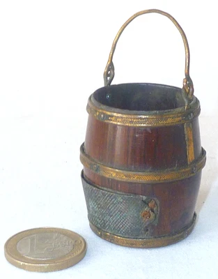 PORTE ALLUMETTES PYROGÈNE ANCIEN SEAU EN PALISSANDRE ET LAITON - Photo 1/4