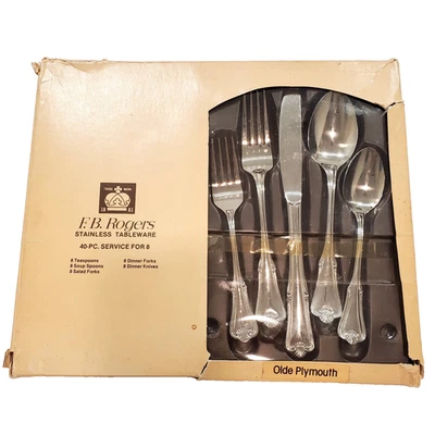 40 Pc Service for 8 -  F.B. Rogers  "OLde Plymouth"  Stainless Steel Flatware - Image 1 of 4