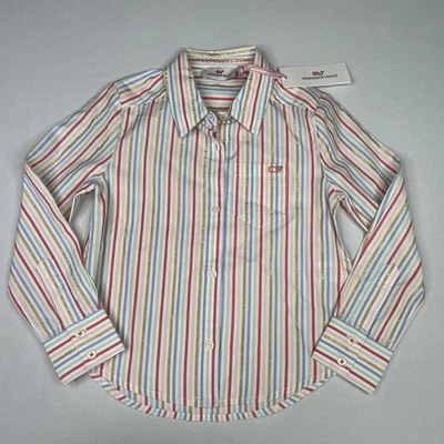 Camisa de popelina con botones manga larga a rayas Vineyard Vines para niñas talla 6 Foto 1 de 4