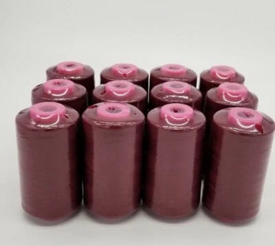 (12) Burgundy Serger Thread Cones 6000 Yards Each T27 S/2 Overlock Sewing - Image 1 of 4