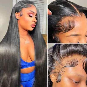 Peluca frontal de encaje HD sin pegamento Peluca brasileña de cabello humano recto lista para usar - Imagen 1 de 18