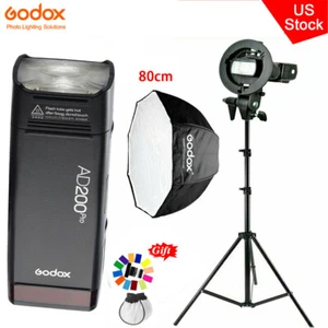 US Godox AD200Pro 2.4G TTL HSS Flash Speedlite+80cm Umbrella Softbox Stand Kit - Picture 1 of 10