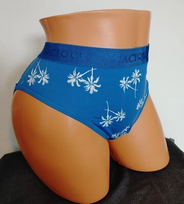 Cacique Lane Bryant Plus 18/20 Algodón Hipster Banda Ancha Palmeras Panty Azul Foto 1 de 4