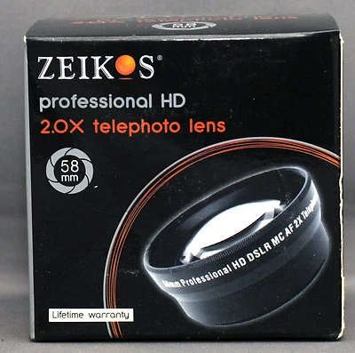 ZEIKOS HD 2.0X TELEPHOTO 58mm Thread Lens Attachment SLR DSLR MC AF JAPAN - Image 1 of 4