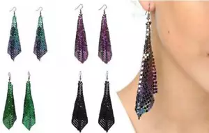 1 Pair Clip-On or Pierced Soft Metal Chip Bling Drop/Dangle Earrings 6 Colors - Bild 1 von 11