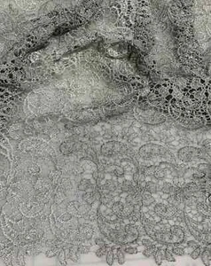 2 Yards - Silver Paisley Floral - Schiffli Lace Fabric - Picture 1 of 2