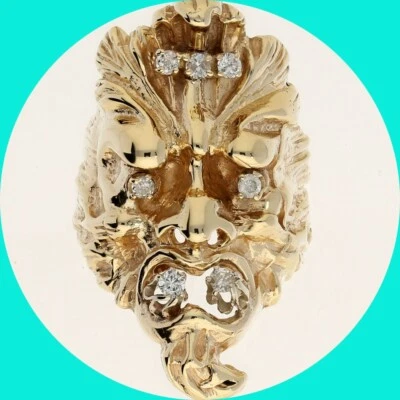 Mens Diamond Demon Gargoyle Biker Ring .36CT 14K Yellow Gold Size 7.5 - Image 1 of 4