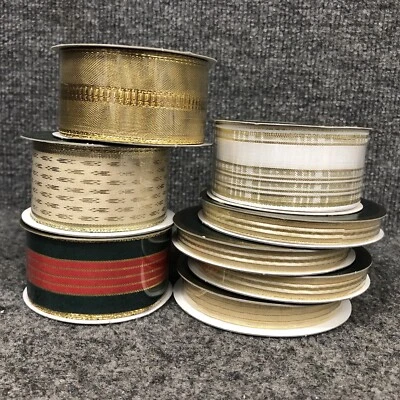 Lot Of 8 Vintage Christmas Ribbon (4) 1 1/2” Wired, (3) 3/8” & (1) 1/2” New - Image 1 of 4