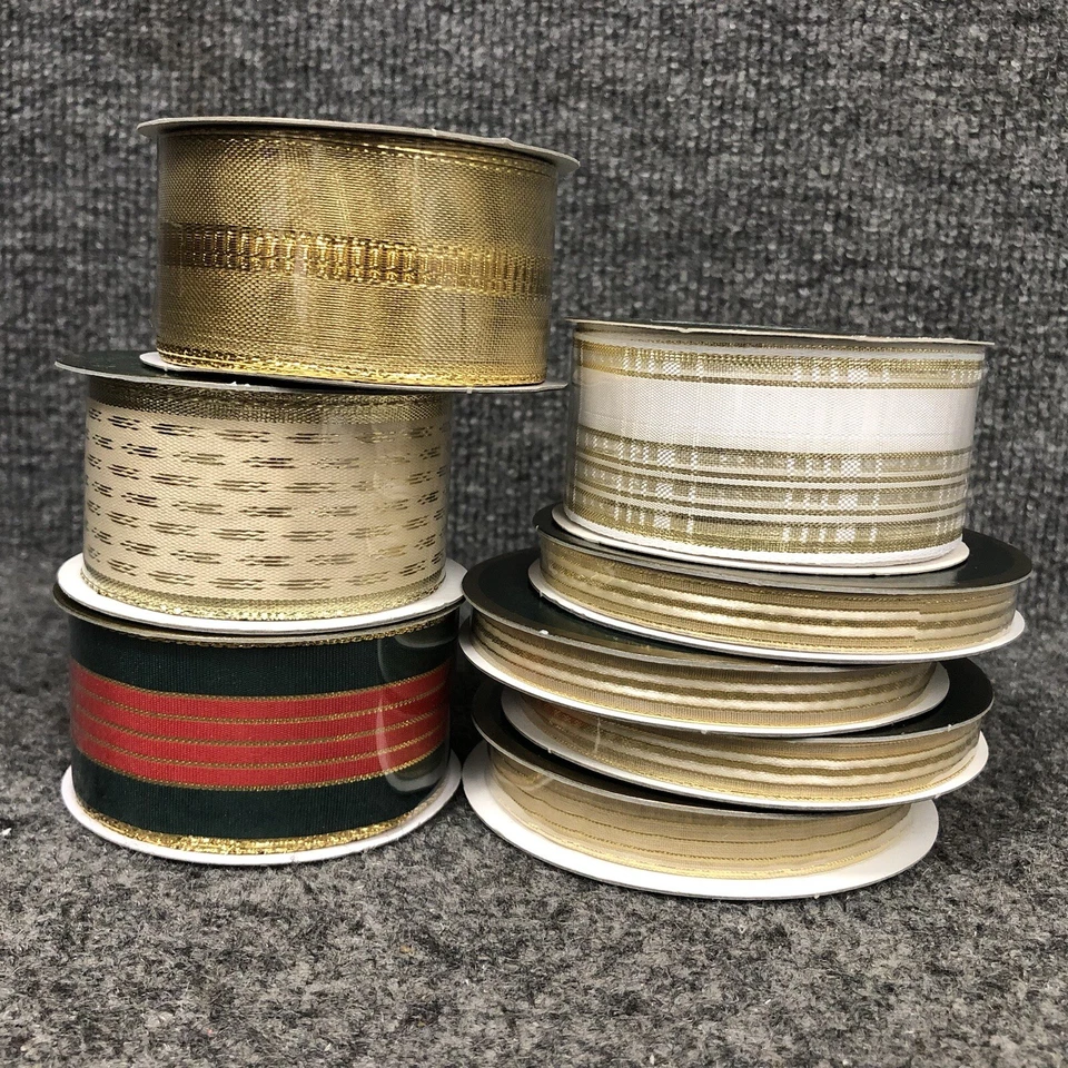 Lot Of 8 Vintage Christmas Ribbon (4) 1 1/2” Wired, (3) 3/8” & (1) 1/2” New - Image 1 of 4