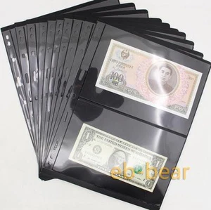 10 Pcs 2 Rows Black Standard Sleeves Holders Fit World Paper Money Banknote Bill - Picture 1 of 6
