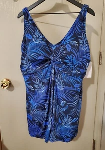 Swimsuits For All Swim Dress Womens Plus Size 26 Blue Floral One Piece NWT - Picture 1 of 11