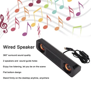 Wired Speaker HiFi Stereo Subwoofer USB Powered 3.5mm Plug Portable Desktop - Afbeelding 1 van 12