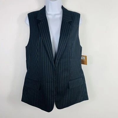 NEW Ellen Tracy Womens Vest sz S Dark Blue Striped Open Front Notch Lapel Lined - Image 1 of 4