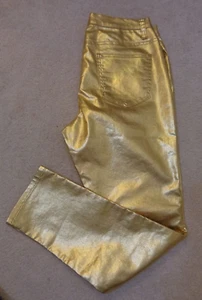 Venus💗Gold Metallic 5 Pocket Silver Logo Button & Rivets Stretch Pants💗10 - Picture 1 of 6