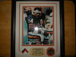 walter payton framed autographed 8x10 and a piece of a game used jersey c.o.a. b - Picture 1 of 1