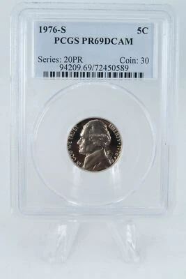 1976-S PCGS PR69DCAM Jefferson Nickel Proof 5C - Image 1 of 2