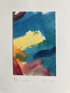 JAN LEVY Watercolour & Acrylic Signed abstract Painting "Blue Water"