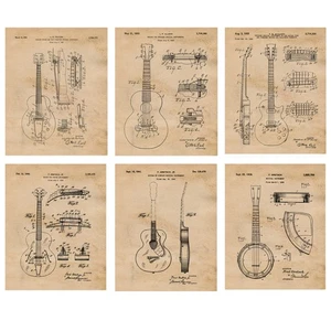 Classic Gibson Gretsch String Guitar Patent Prints 6 (8x10) for Home Work Office - Picture 1 of 12