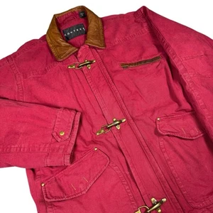 Context Jacket Mens Medium Leather Chore Full Zip Workwear Utility Canvas Lined - Picture 1 of 10