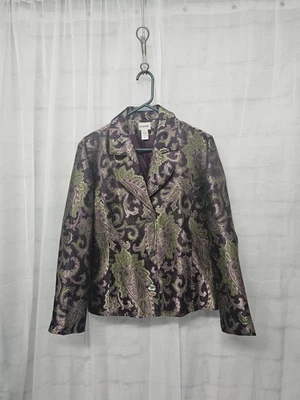 Blazer Chico's Púrpura Verde Mezcla Seda Cachemira Floral Gótico Boho 2 (L) Foto 1 de 4