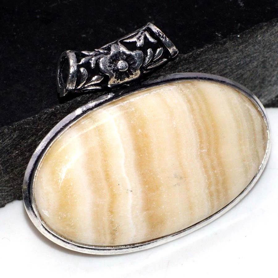 925 Silver Plated Laguna Lace Calcite Chunky Pendant Jewelry Size 1.5" MJ - Image 1 of 3