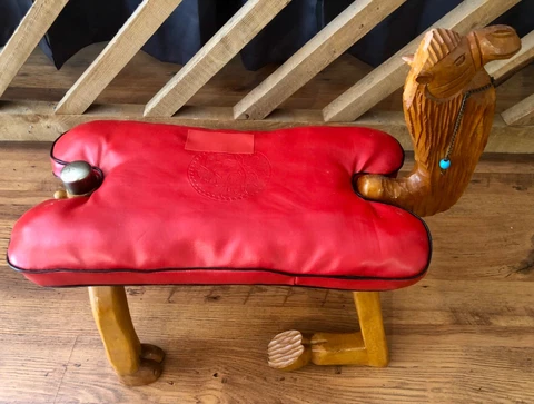Vintage Kneeling Camel Saddle Padded Stool Hand Carved Beading #2 Cover