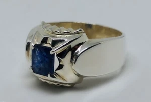 Natural 2 Carat Emerald Cut Blue Sapphire Sterling Silver 926 Handmade Mens Ring - Picture 1 of 6