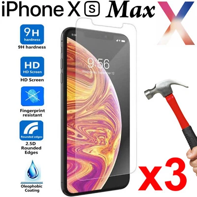 x3 Protector Pantalla Cristal Templado 9H para Apple iPhone Xs MAX Frontal Foto 1 de 4