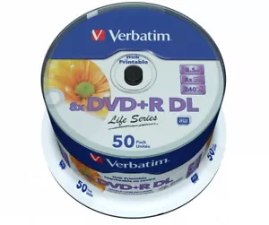 50 Verbatim Printable Dual Layer DVD+R 8x DL Double Blank Discs 8.5GB 97693 - Picture 1 of 1