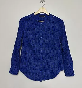 Apt. 9 Button Up Blouse Women’s XS Petite Blue Zig Zag Herringbone - Picture 1 of 9