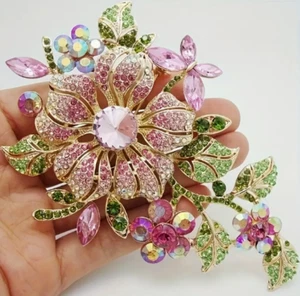 Broche - Exquisito Broche Flor Grande Estrás Circonita 4.5x3" - Imagen 1 de 4