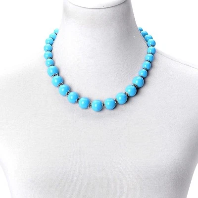 Stainless Steel Blue Howlite Graduated Bead Necklace 18-20" Anti-Tarnish 437 cts - Image 1 of 4